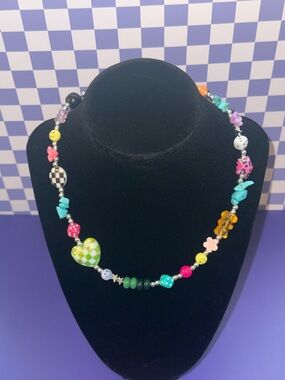 Handmade Colorful Beaded Heart Necklace - Multicolor Women Jewelry